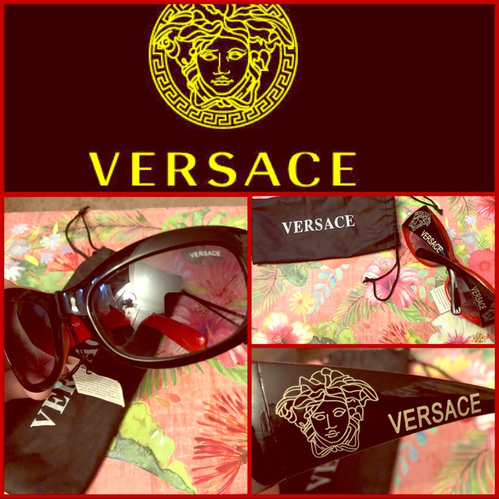 NEW RARE Vintage Versace Sunglasses Red Black WOW! - Picture 1 of 9